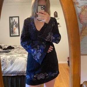 FREE PEOPLE Black Bell Sleeve Dress with Detail